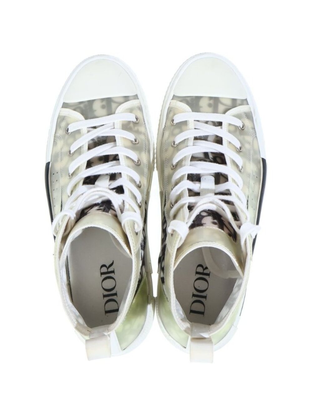 Dior High Top Oblique Sneakers All Over Pattern Cut White Black - Picture 4 of 6